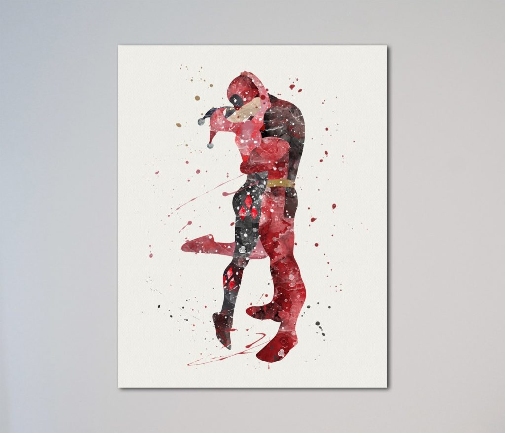 Deadpool and Harley Quinn Kissing Art