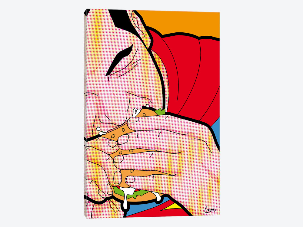 Superman eating a burger art print