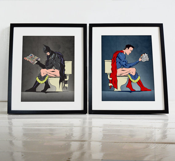 Batman and Superman Toilet Art Print