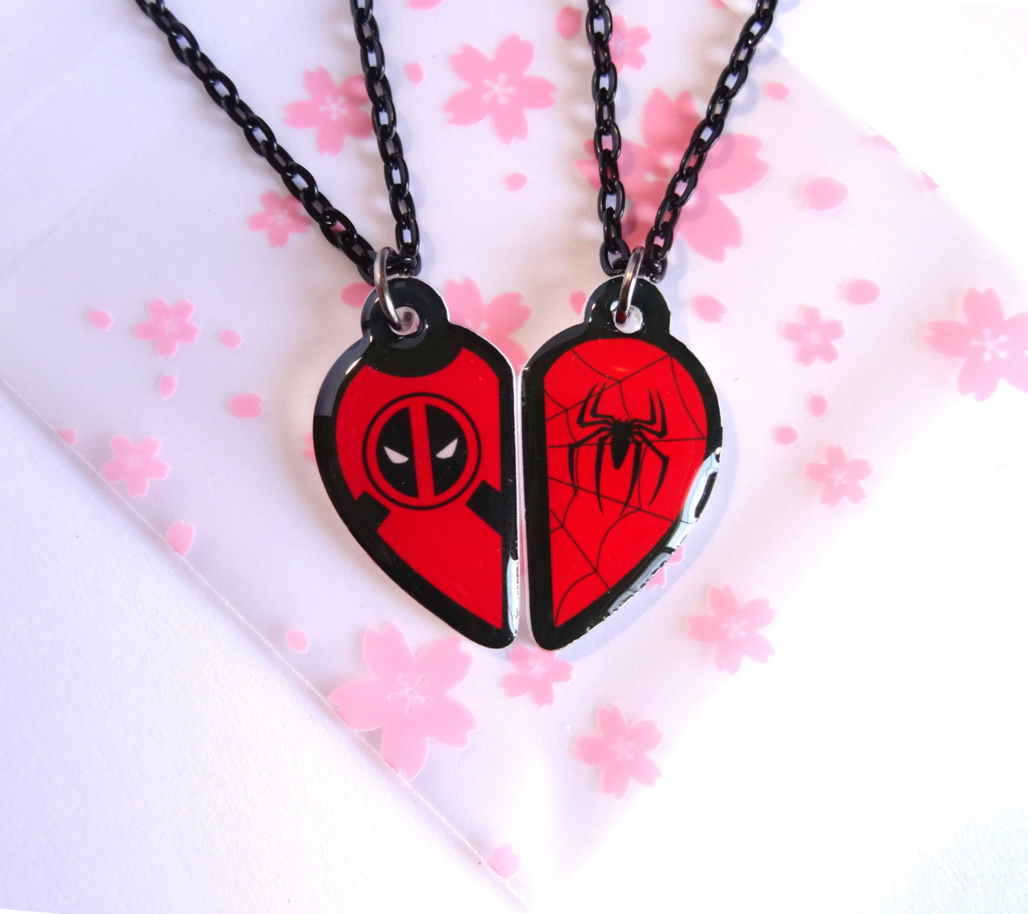 Deadpool and Spiderman Superhero Best Friends Necklace