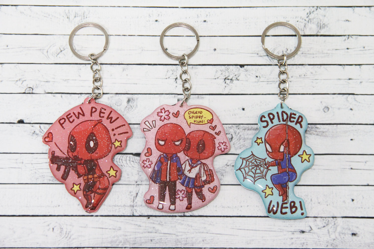 Deadpool and Spiderman Keychains