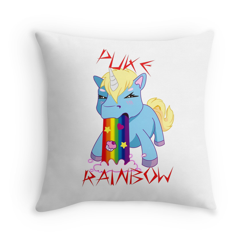 Unicorn Puking Stars, Hearts and Cupcakes Pillow