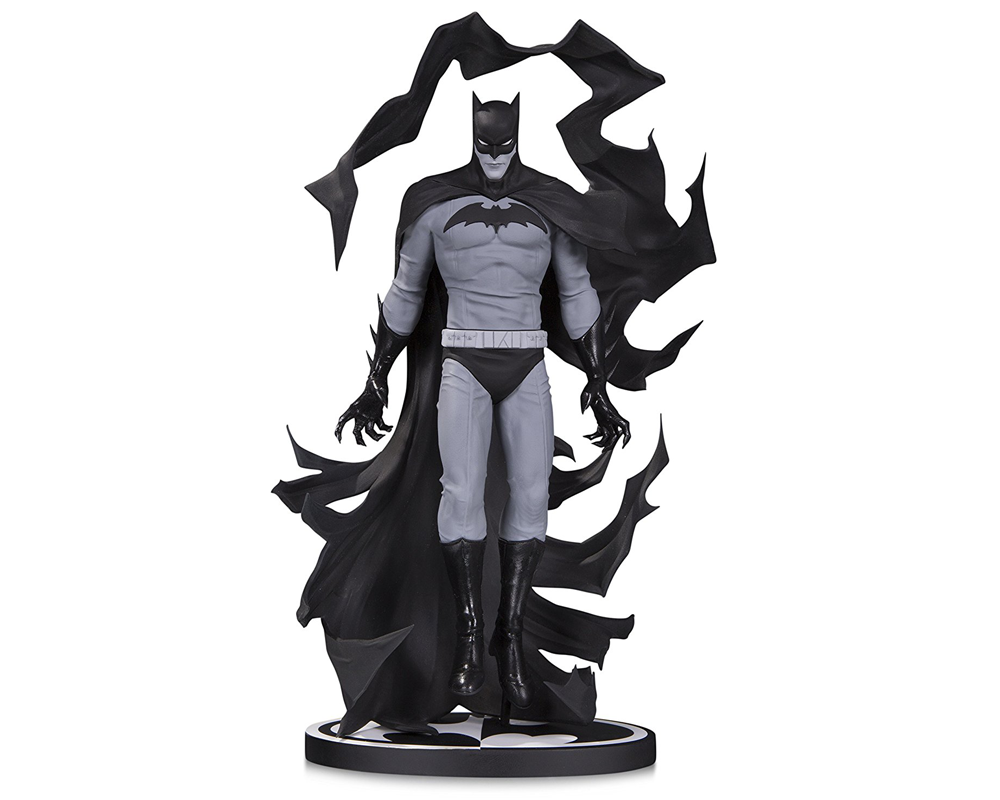 black and white comic book Batman action figure